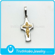 TKB-P0238 Edelstahl Silber / Gold Überzogene Kreuz Jesus Kruzifix Anhänger Halskette Für Männer